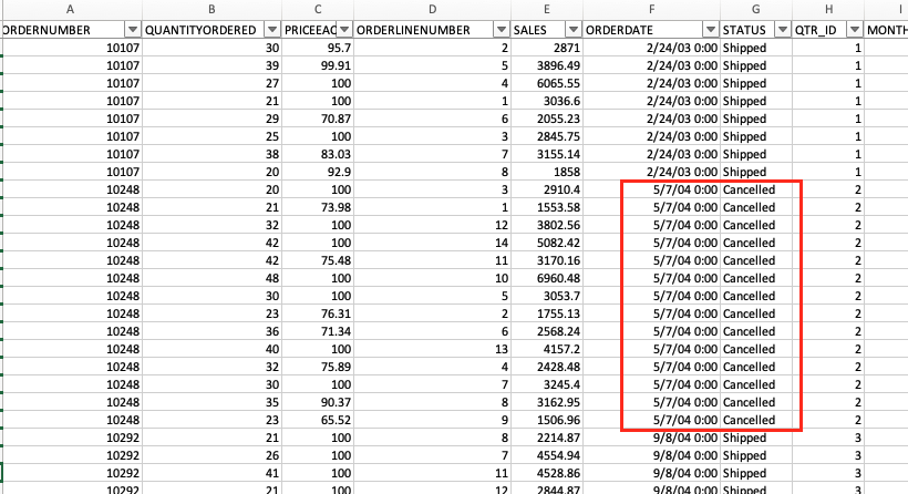 order status by date csv
